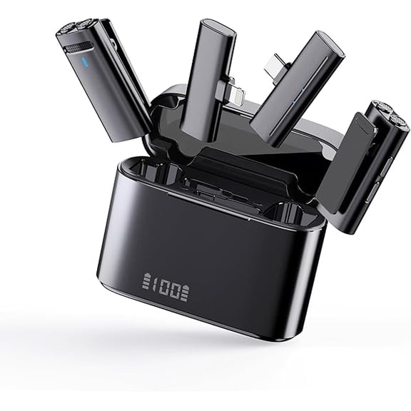 Wireless Lavalier Microphone System - M31 Lapel Microphone with Charging Case, Support Android and iOS Devices, 20H Working Time, 200Ft Transmission