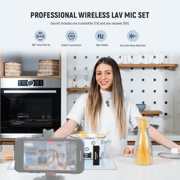 Wireless Lavalier Microphone System for USB C, Compatible with iPhone 16 15 Samsung Android Phones, Noise Cancelling Mini Lav Omnidirectional Condenser Mic for Vlogging Live Streaming, KM23