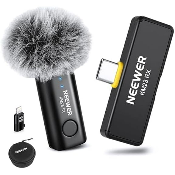 Wireless Lavalier Microphone System for USB C, Compatible with iPhone 16 15 Samsung Android Phones, Noise Cancelling Mini Lav Omnidirectional Condenser Mic for Vlogging Live Streaming, KM23