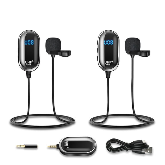 Wireless Lavalier Microphone System for Recording Videos Live Broadcast for SmartPhone Computer Rechargeable