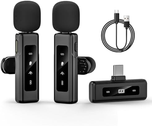 TNSLAND Microfono Lavalier Wireless Doppio – Plug & Play USB-C E Lightning, Riduzione Rumore, Per Interviste E Vlog