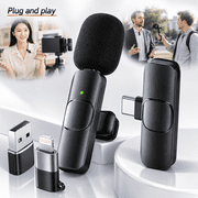 Wireless Lavalier Microphone - Wireless Microphone for Android & iPhone iPad - Auto Noise Reduction Microphone for YouTube/Facebook/Live Stream/Interview Plug-Play Lapel Microphone with Clip