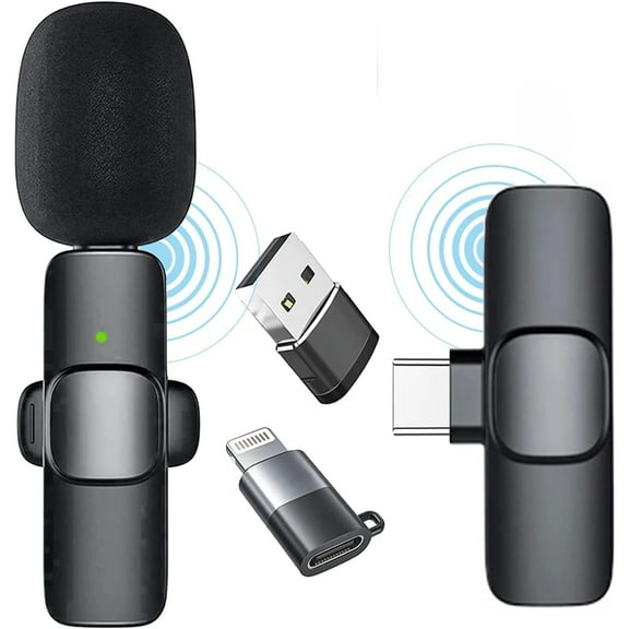 Wireless Lavalier Microphone - Wireless Microphone for Android & iPhone iPad - Auto Noise Reduction Microphone for YouTube/Facebook/Live Stream/Interview Plug-Play Lapel Microphone with Clip
