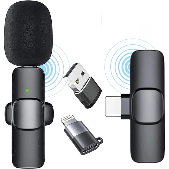 Wireless Lavalier Microphone - Wireless Microphone for Android & iPhone iPad - Auto Noise Reduction Microphone for YouTube/Facebook/Live Stream/Interview Plug-Play Lapel Microphone with Clip