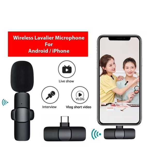 Wireless Lavalier Microphone for Android iPhone, Mini Clip-On Mic with Noise Reduction, 20m Range, 10Hr Battery for Video Recording, Live Streaming