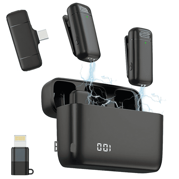 Wireless Lavalier Microphone for Phone(Type-c,iPhone iPad), Wireless Microphone for Video Recording, Live Stream, Noise Reduction & Plug-Play