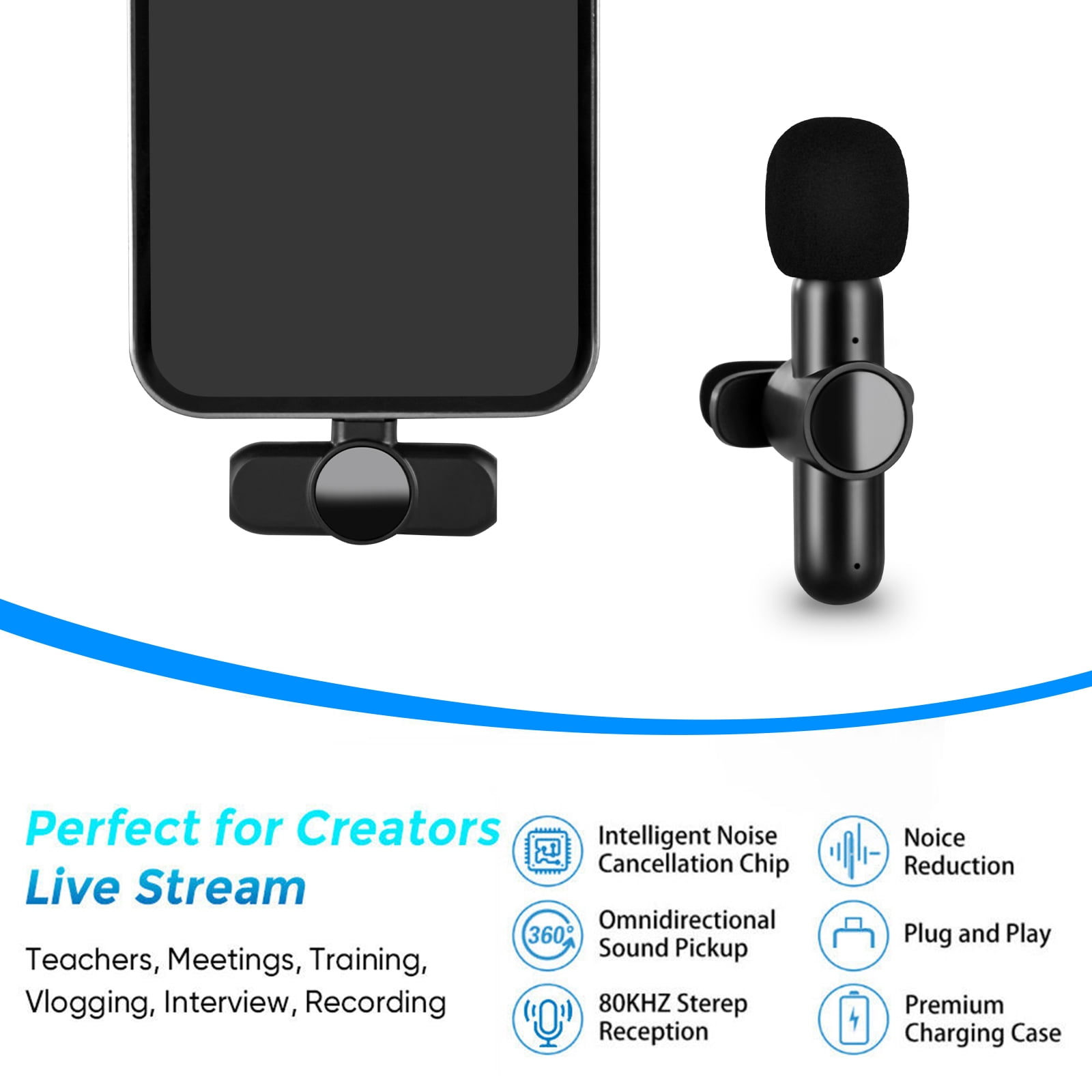 Wireless Lavalier Microphone for iPhone Mini Mic Audio Video Recording
