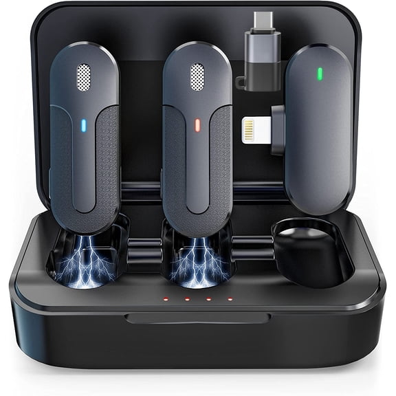 Wireless Lavalier Microphone for iPhone iPad Android with Charging Case,One Pairing Two Mic for Video Recording Podcast Microphone Live Equipment