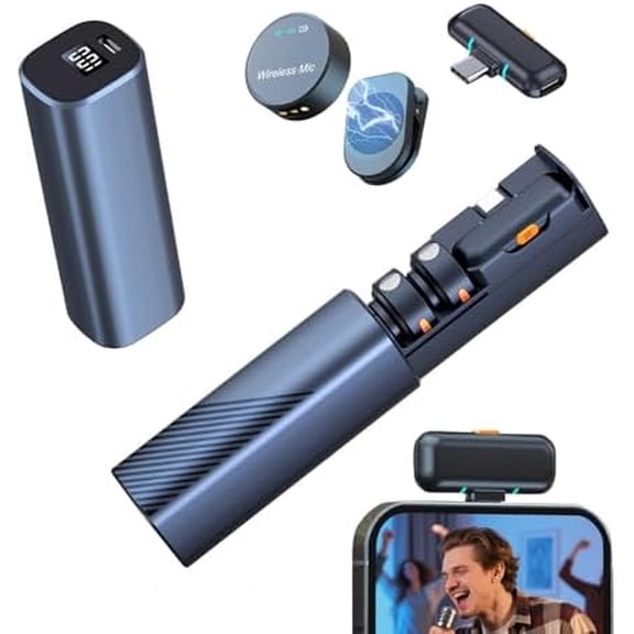 Wireless Lavalier Microphone for i Phone Android,Mini Clip-on/Magnetic Mic with 3-Mode Noise Cancellation,100FT Range,30H Battery Charging Case for USB-C Smart Device Vlog/Video Recording/Interview