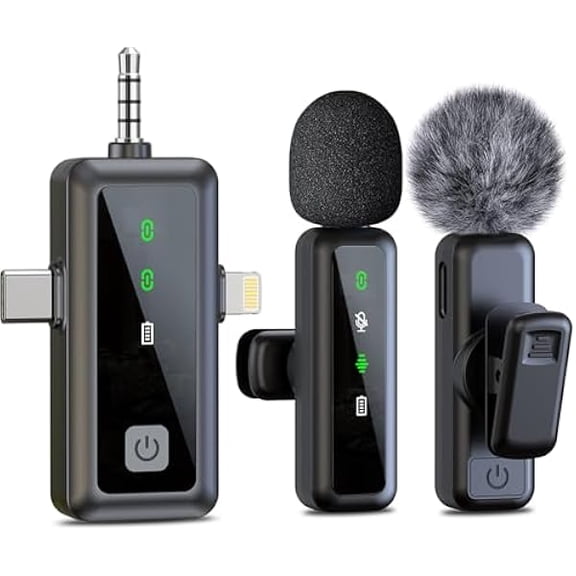 Wireless Lavalier Microphone for iPhone/Android/Camera, 3 in 1 Mini Microphone with Mute/Reverb/Noise Reduction, Lapel Mic for Record Interview, Vlogs, YouTube, Tiktok, 100ft Transmission