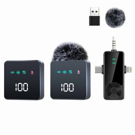 Wireless Lavalier Microphone for iPhone Android Camera PC, Dual Clip-on Mic with LED Display Receiver, Auto Pairing Low Latency Wireless Microphone for Vlog YouTube TikTok Live Streaming