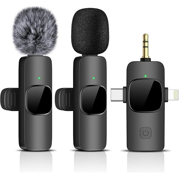 Wireless Lavalier Microphone for iPhone - Android Phone/Camera/Computer/Laptop, Dual Lapel Mic with USB-C/3.5mm/USB Plug for Video Recording, Vlog, YouTube, TikTok, Auto Sync and Noise Reduction1
