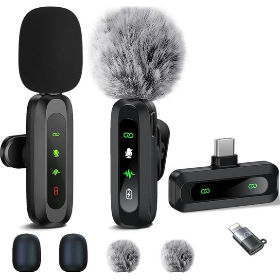 Wireless Lavalier Microphone for iPhone Android Plug-Play,2 Pack Mini Microphone Professional Noise Reduction Recording Clip Mic for Creator Interview YouTube Interview TikTok Vlog Creator