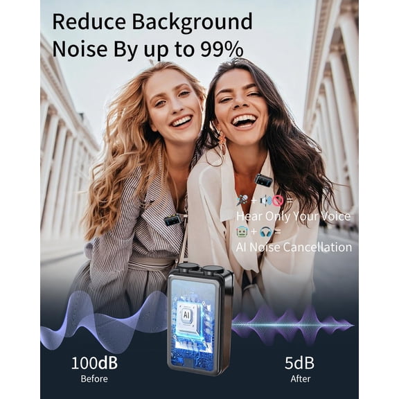 Wireless Lavalier Microphone for iPhone: Mic with Smart Noise Reduction/Reverb Effect/30H+ Battery Mini Design Suitable for Podcast/Vlogging/Video Recording - Compatible with iOS/Android Phones