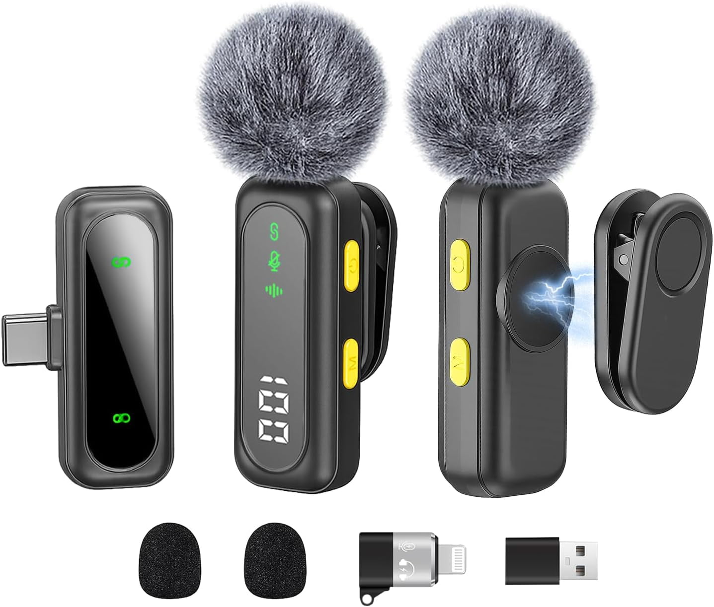 Wireless Lavalier Microphone for iPhone Mini Mic Android/Tablet/PC Video Recording Clip-on Mics with Rotatable Clip&Denoise Recording, Ideal for Vlog Tiktok Youtube Podcast Content Creator