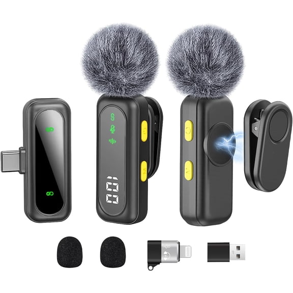 Wireless Lavalier Microphone for iPhone Mini Mic Android/Tablet/PC Video Recording Clip-on Mics with Rotatable Clip&Denoise Recording, Ideal for Vlog Tiktok Youtube Podcast Content Creator