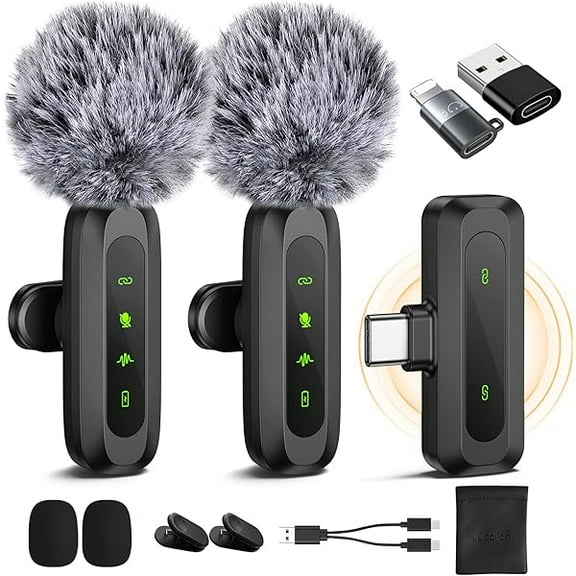 Wireless Lavalier Microphone for iPhone, iPad, Android - 100FT Transmission, 360 Omnidirectional HD High Sensitivity Mic for Interview, Video Podcast, Vlog, YouTube, TikTokw (JMIC-01)