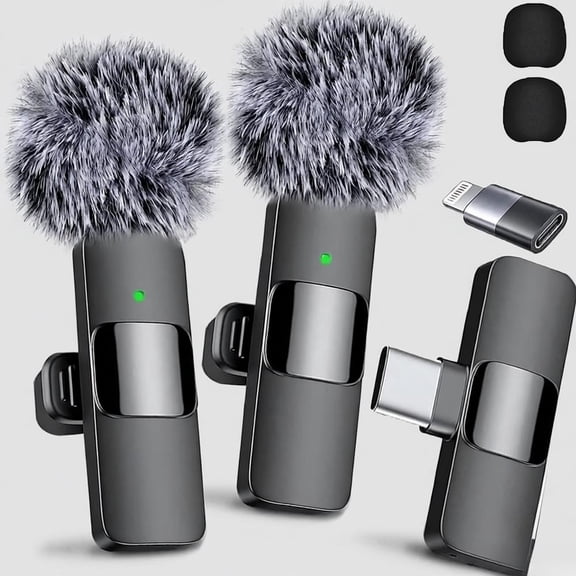 Wireless Lavalier Microphone for iPhone iPad Android, 2 Pack Clip-On Mic for Video Recording, Podcasting, ASMR, Crystal Clear Audio with USB-C & Lightning Connector, Rechargeable, Noise Reduction