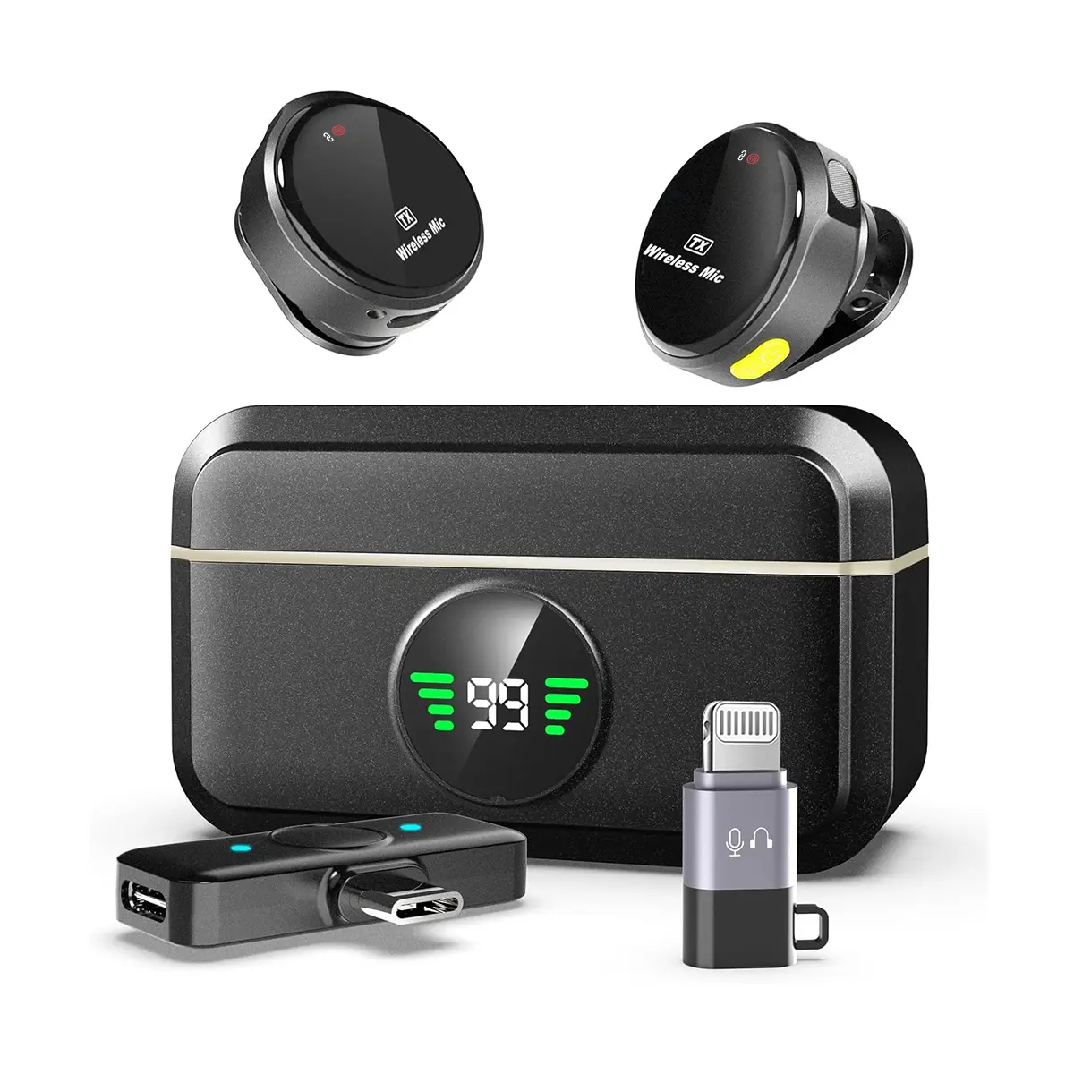 Wireless Lavalier Microphone for iPhone iPad Android With Charging Case Audio Smartphone Audio Smartphone Portable Clip Lapel Receiver Equipment Device Recording Usb Wearable wireless microphone stre