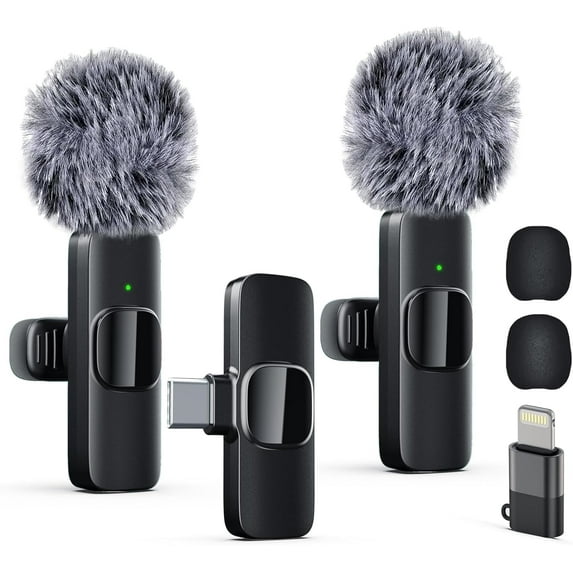 Wireless Lavalier Microphone for iPhone iPad and Android Phone, Lapel Mic Plug and Play Wireless Mic Noise Reduction Mini Microphone for Video Recording Interview Podcast Vlog YouTube Tiktok