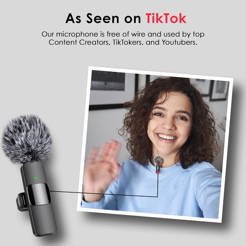 Wireless Lavalier Microphone for iPhone iPad Android USB C Clip On Mini Mic Pro 24GHz Noise Reduction ASMR Podcast TikTok YouTube Vlog Interview Recording 2Pack Rechargeable Creator Mic Set