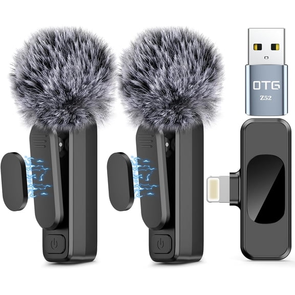 Wireless Lavalier Microphone for iPhone iPad,MacBook,Mini Mic with Noise Reduction,Lightning Microphone for Video Vlog,TikTok,YouTube,Interviews,Live Streaming,2 Pack(for iPhone 14 and Below)