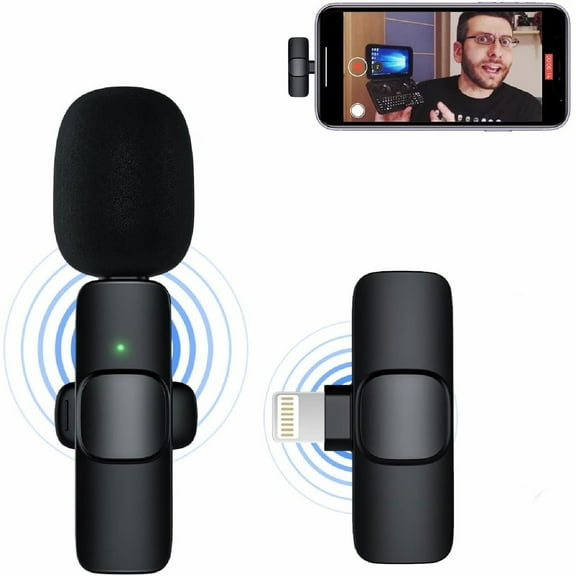 Wireless Lavalier Microphone for iPhone iPad, Mini Lapel Wireless Microphone for Video Recording, TikTok Facebook Live Steam, Youtubers, Vloggers, Interview, Clip-on Plug & Play (Black)