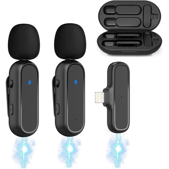 Wireless Lavalier Microphone for iPhone iPad, Wireless Lapel Microphone with Charging Case, Plug to Use, Noise Reduction Recording Mic for YouTube Interview Vlog TikTok Livestream & Podcast