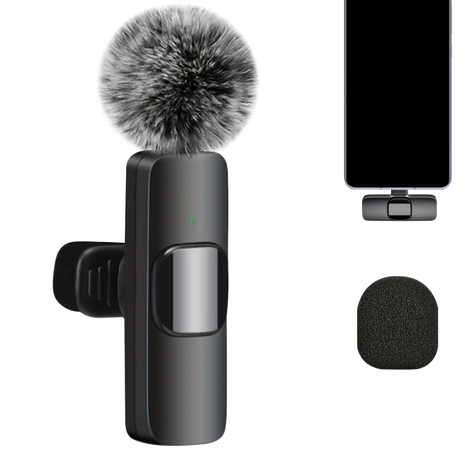 Wireless Lavalier Microphone with 1-Touch Recording, Clip-On, USB-C, Omnidirectional, for Streaming, USB Rechargeable, Plug & Play