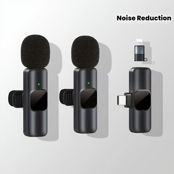 Wireless Lavalier Microphone with Noise Reduction for Android iPhone, Video Recording Interview Live Streaming, Includes Adapter