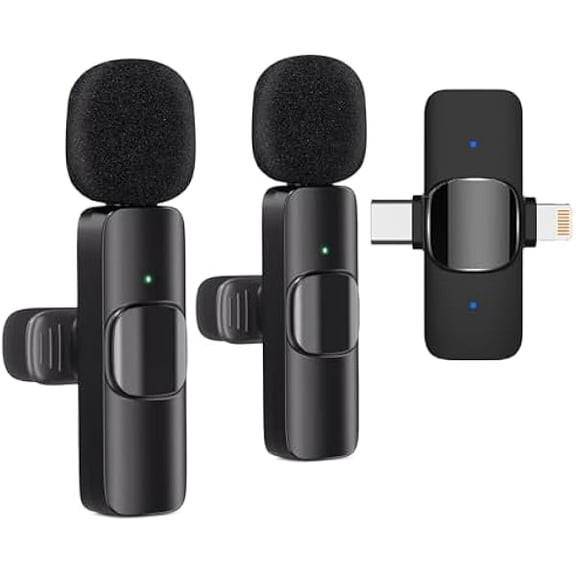 Wireless Lavalier Microphones, 2-in-1 Universal Receiver for Android iPhone iPad Laptop, USB-C, Wireless Mini Microphone for Video Recording, Vlog, YouTube, TikTok