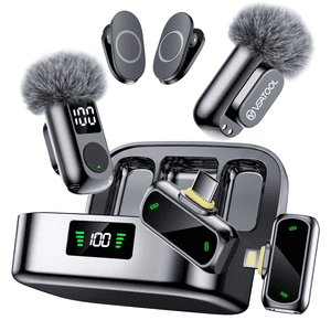 Micrófono inalámbrico mini de solapa para iPhone, iPad y Android, micrófono de solapa USB-C con cancelación de ruido, micrófono de clip con estuche de carga de 45 horas para vlogs, grabación de video, podcasts, YouTube, TikTok (2 TX + 2 RX)