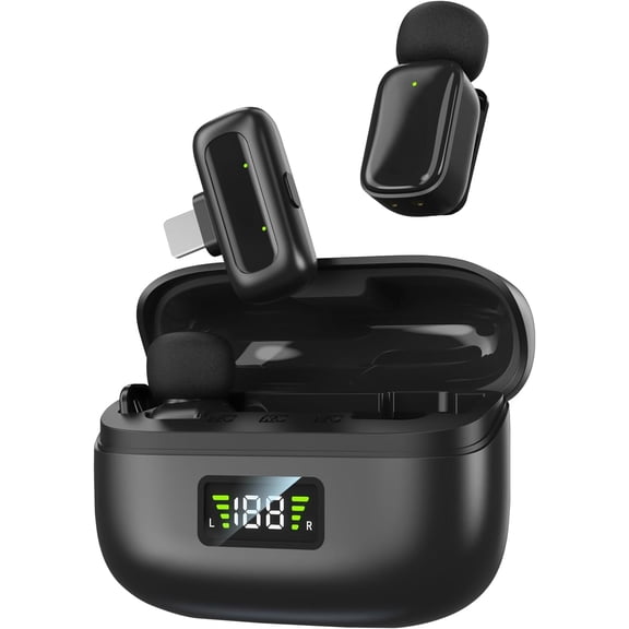 Wireless Lavalier Mini Microphone for iPhone ipad Android,USB-C Noise Canceling Lapel Lavalier Mic,Clip-On Mic with 45H Charging Case for Vlogging,Video Recording,Podcast, YouTube,TikTok(2 TX + 2 RX)