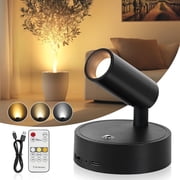 Wireless Led Spotlight Indoor, Rechargeable Uplighting Indoor with Remote Dimmable, 350  Rotate, Battery Powered Ceiling Spotlight for Artwork, Painting Tree, Black 1pcs