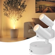 Wireless Led Spotlight Indoor, Rechargeable Uplighting Indoor with Remote Dimmable, 350 Rotate, Battery Powered Ceiling Spotlight for Artwork, Painting Tree, White 2pcs