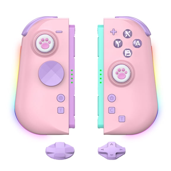 Wireless Left & Right Controller Set for Switch 2, Hall Effect Sticks, 9-Axis Motion, Turbo, RGB Lights, Pink