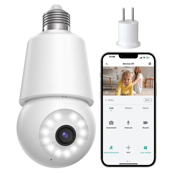 Wireless Light Bulb Security Camera,E27 Base, 360 Rotation, AI Recognition, 2.4G/5G WiFi, Two-Way Audio, Human Detection, Color Night Vision