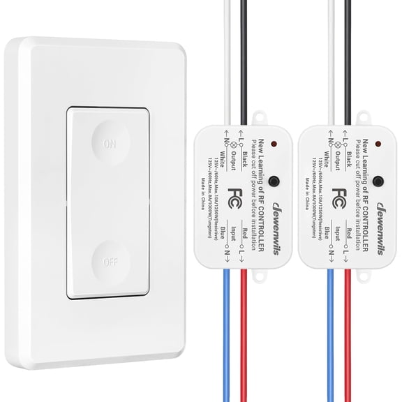 Wireless Light Switch and Receiver Kit, 10A/1200W, No in-Wall Wiring Required,Remote Control Wall Switch Lighting Fixture for Ceiling Lights, Fans, Lamps,100 Ft RF Range, Programmable