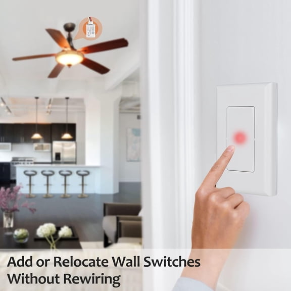 Wireless Light Switch and Receiver Kit, 15A High Power, No Wiring, No Interference, 100ft RF Range, Expandable Remote Control Wall Switches for Lamp, Ceiling Light, Fan, Outdoor Lighting