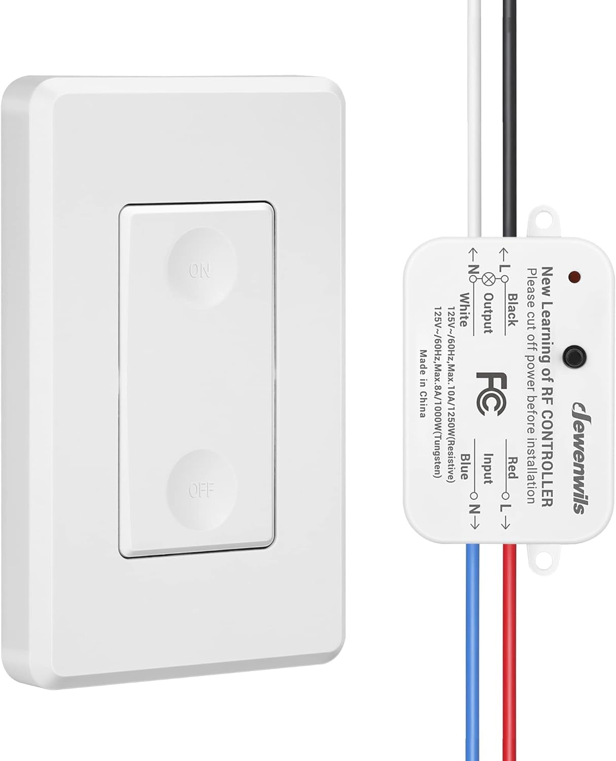 Wireless Light Switch and Receiver Kit, No in-Wall Wiring Required,Remote Control Wall Switch Lighting Fixture for Ceiling Lights, Fans, Lamps,100 Ft RF Range, Programmable