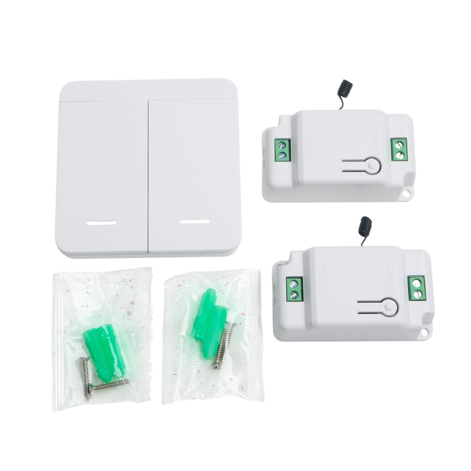 Wireless Light Switch Remote Control Switch Kit RF 2-Gang Switch and 2 Receivers