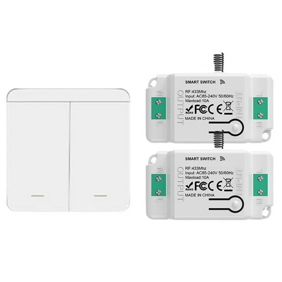 Wireless Light Switch Remote Control Switch Kit Rf 2-Gang Switch And 2 Receivers