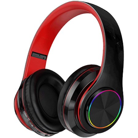 Wireless Luminous Bluetooth Headset Foldable Stereo Earphones Headsets Mic-Black+red