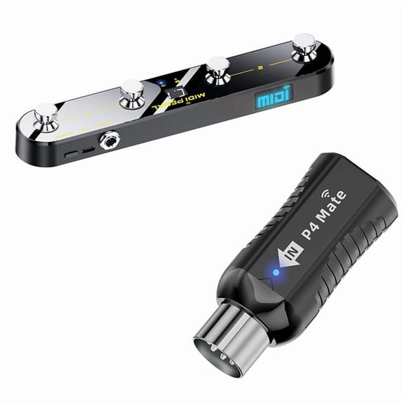 Wireless MIDI Adapter Audio Transmitter Receiver 2.4GHz Ultra-Low Latency Built-in Silent MIDI Foot Controller