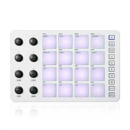 Wireless MIDI Controller Pads, Portable USB MIDI Keyboard with 16 MPC Drum Pads, 8 Assignable Knobs, Note Repeat, Full Level Buttons, Rechargeable Battery