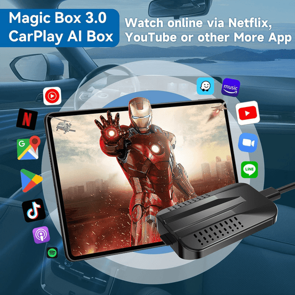 Wireless Magic Box 3.0 CarPlay AI Box Adapter for Car Stereo Factory,5G Wifi Apple CarPlay& Android Auto ,Bluetooth/Siri/GPS,Support Google/YouTube/Tiktok/TF Card, Plug and Play