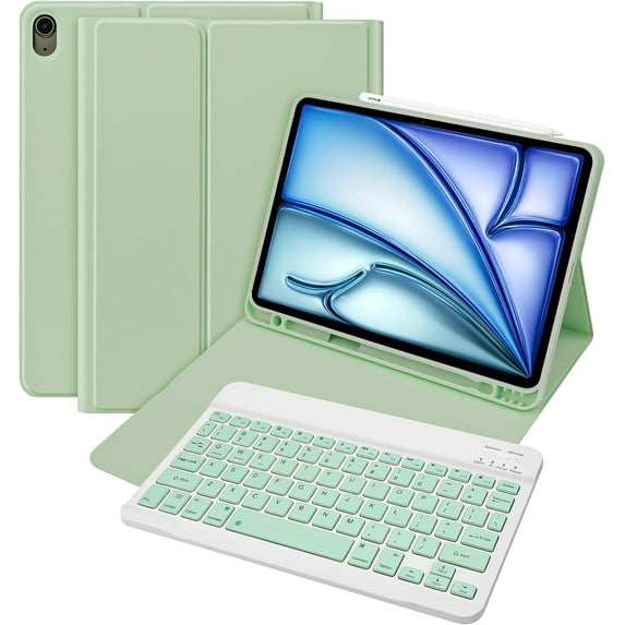 Wireless Magic Keyboard Case for iPad Pro 11-inch (M4) 2024 A2836 A2837 A3006, Auto Sleep Wake Smart Cover with Pencil Holder , Green