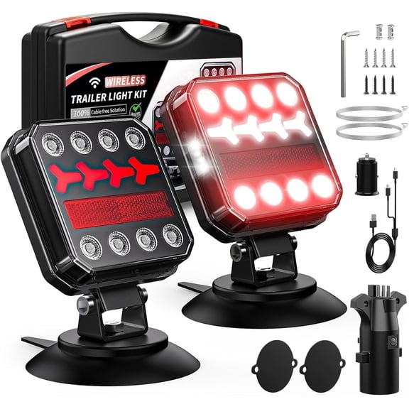 Wireless Magnetic LED Trailer Light Kit, IP67 Waterproof, 100FT Range, USB-C Fast Charging
