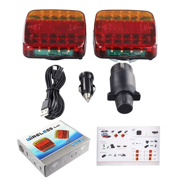 Wireless Magnetic LED Truck Tail Lights, 5-Function RV Trailer Rear Brake & Signal Lights, Waterproof IP65, 30M Range, 10-Hour Battery Life - 2 Pack