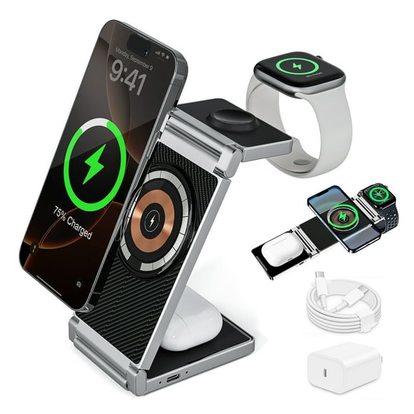 Wireless Magnetic Stand Charger for iPhone 15 14 13 12 11 X XS, Apple Watch SE 8 7, Airpods Pro